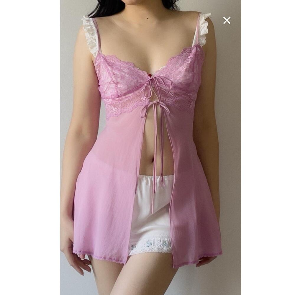 Victoria's Secret Lace Trim Camisole Nightgown Pink Silk Y2K Vintage XS